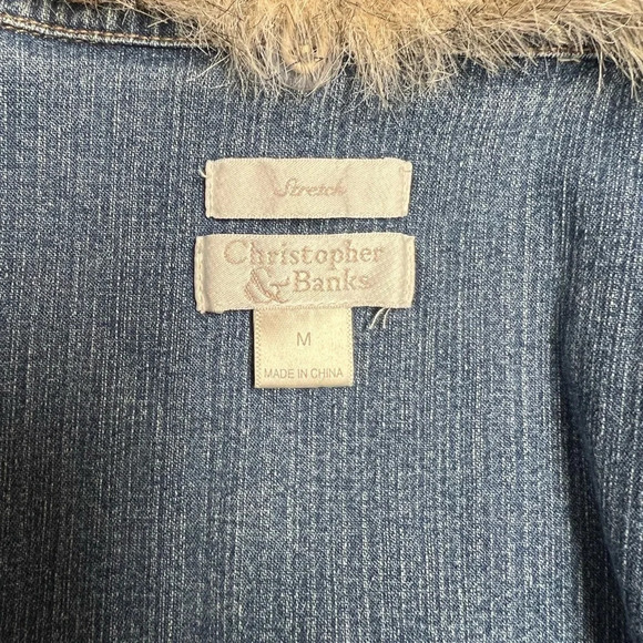 Christopher & Banks Stretch Denim Jacket with Faux Fur Collar. Size Medium - Picture 3 of 6